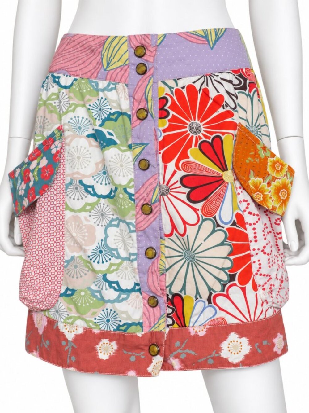 Desigual Vintage Y2K Patchwork Floral Mini Skirt Boho Artsy Statement Small